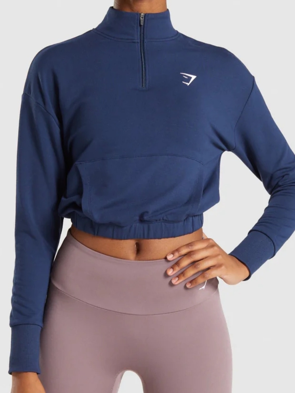 Gymshark Navy Cropped Half-Zip Pullover Top